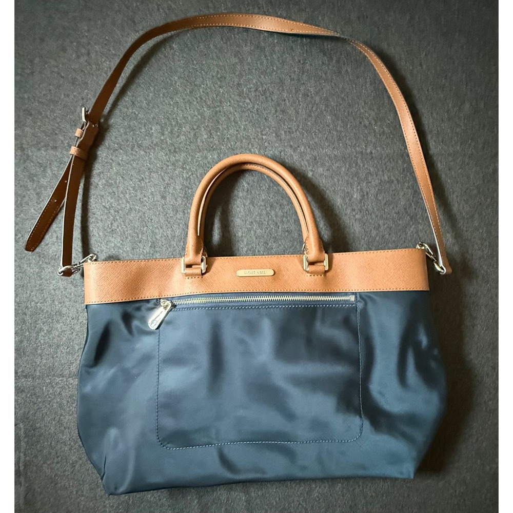 Michael Kors Colgate Tote Bag in Navy Blue Nylon with Tan Leather Trim